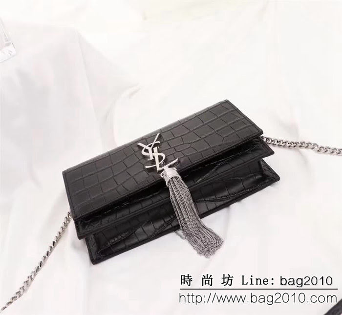 YSL聖羅蘭 爆款 鱷魚紋Saint Laurent 黑色鏈條包 26817-1 YAS1192